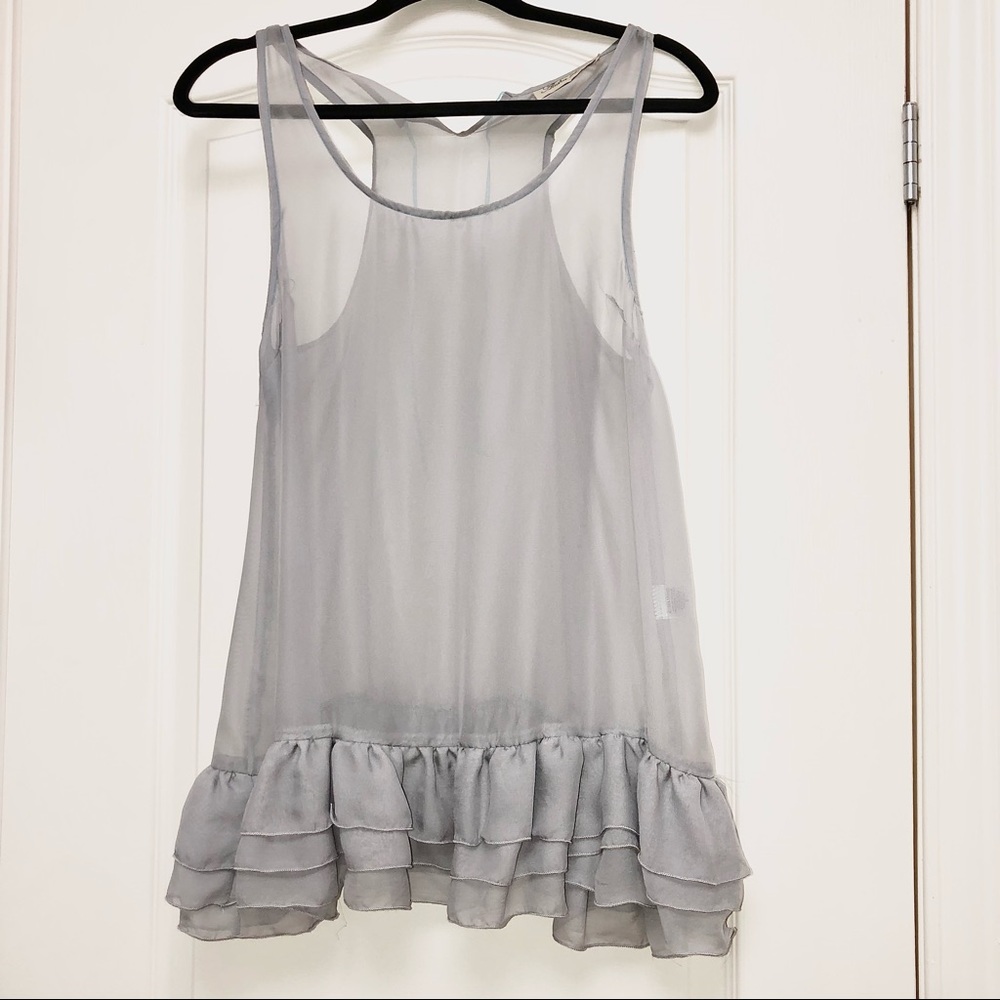 Sheer Grey Flowy Ruffle Top From Alisha Levine
